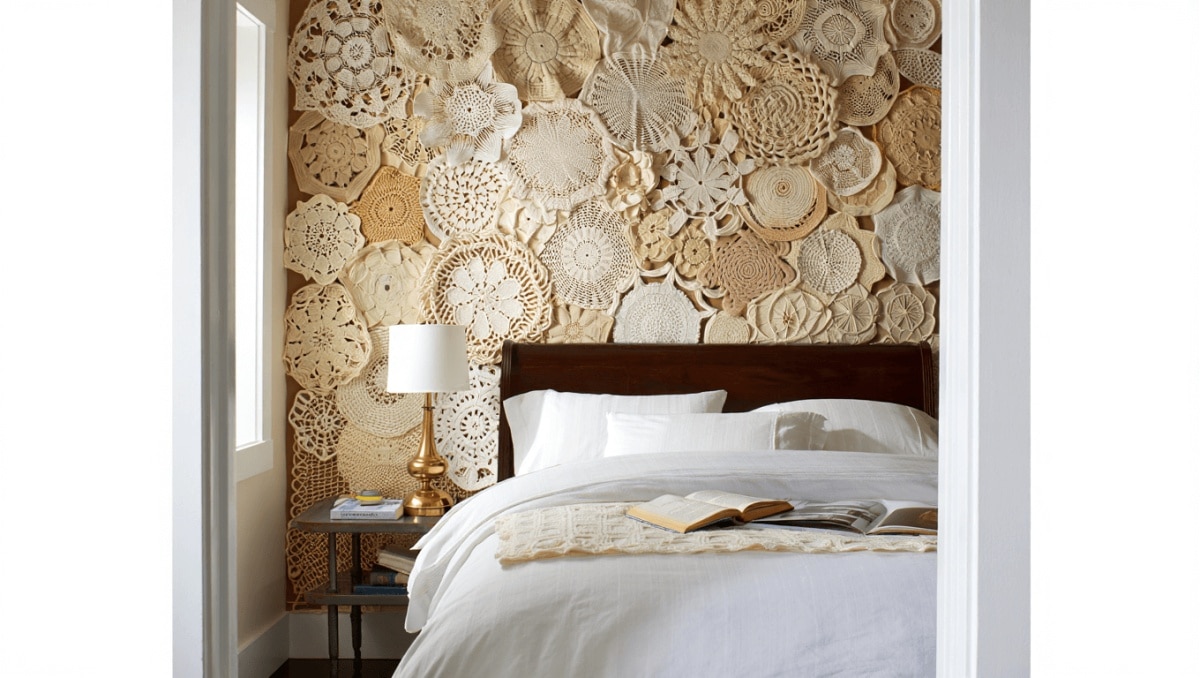 Repurpose Vintage Doilies To DIY A Stunning Accent Wall Behind Your Bed