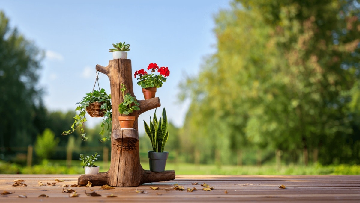 This Beautiful DIY Turns Any Old Log In Your Yard Into A Gorgeous Plant Stand