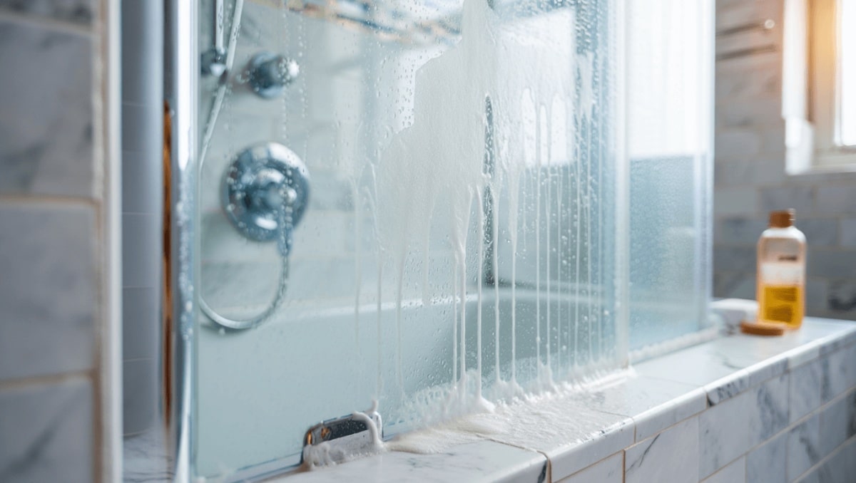 This Cheap Kitchen Ingredient Removes Soap Scum & Water Stains From Glass Shower Doors
