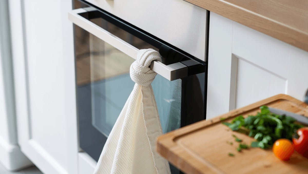 This Effortless Knot Trick Helps Kitchen Towels From Falling (And Looks So Stylish)