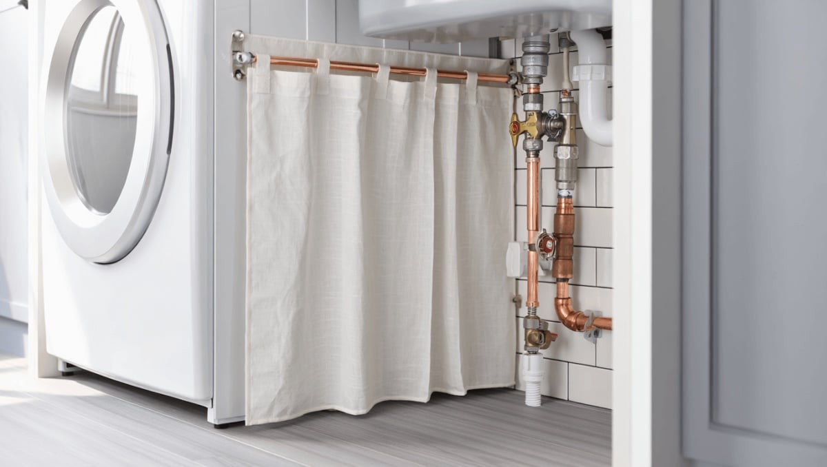 This DIY Turns Washing Machine Hookup Eyesores Into A Stylish Storage Addition