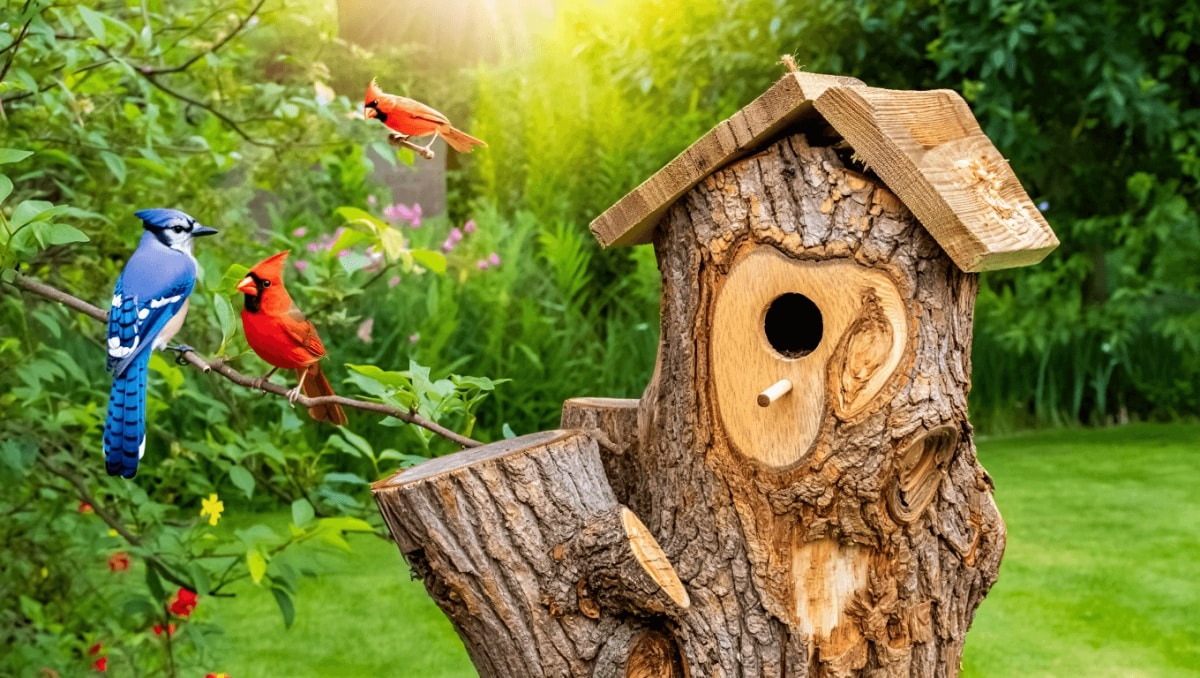 This Creative DIY Turns An Old Tree Stump Into A Cozy Getaway For Backyard Birds
