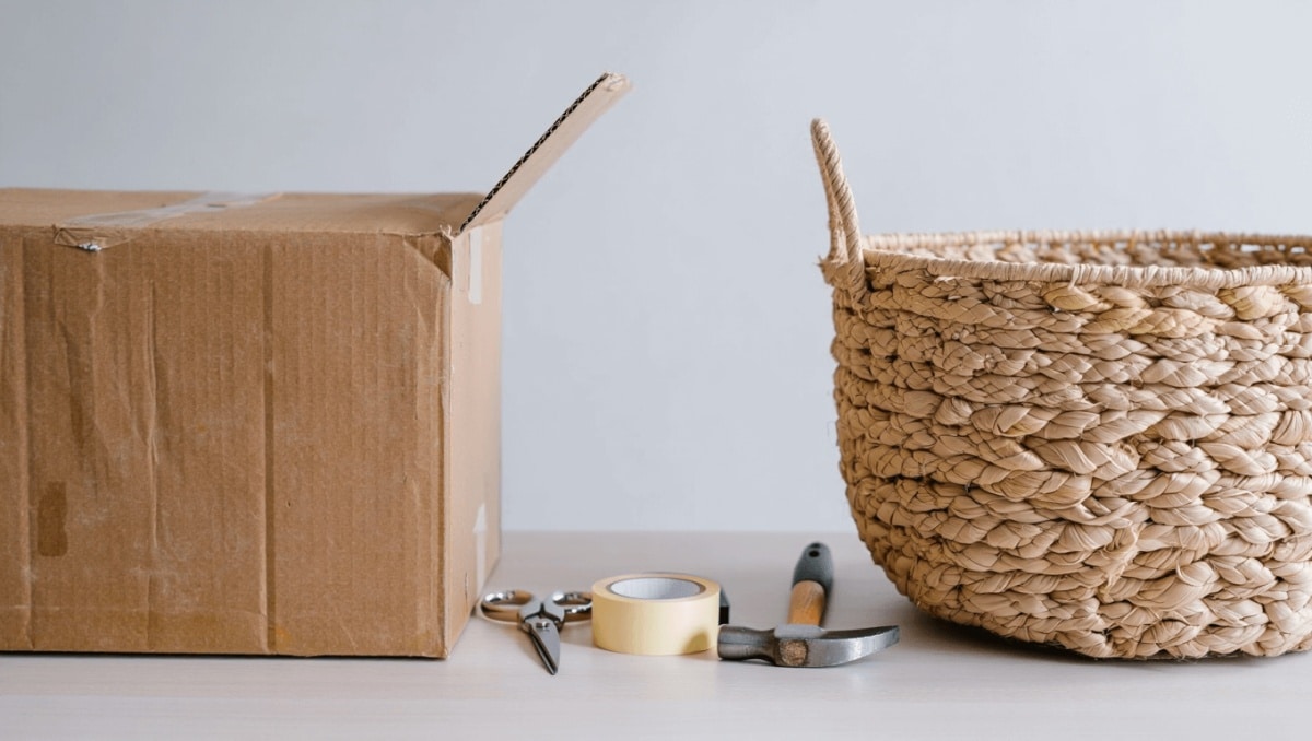How To Upcycle An Ordinary Cardboard Box Into A Trendy Woven Storage Solution