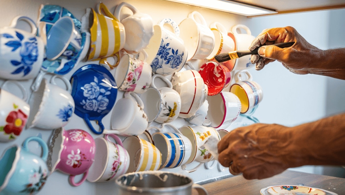 DIYer Reveals How She Transforms Teacups Into A Breathtaking Kitchen Backsplash