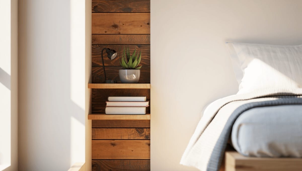 Turn The Space Beside Your Bed Into A Cozy Accent Wall With A Simple Wood DIY