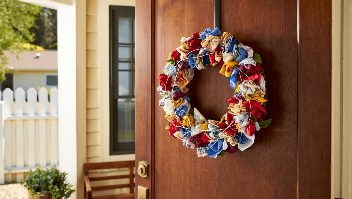 Woman Uses Old Handkerchiefs To Create Beautiful Door Decor On A Thrift Store Budget