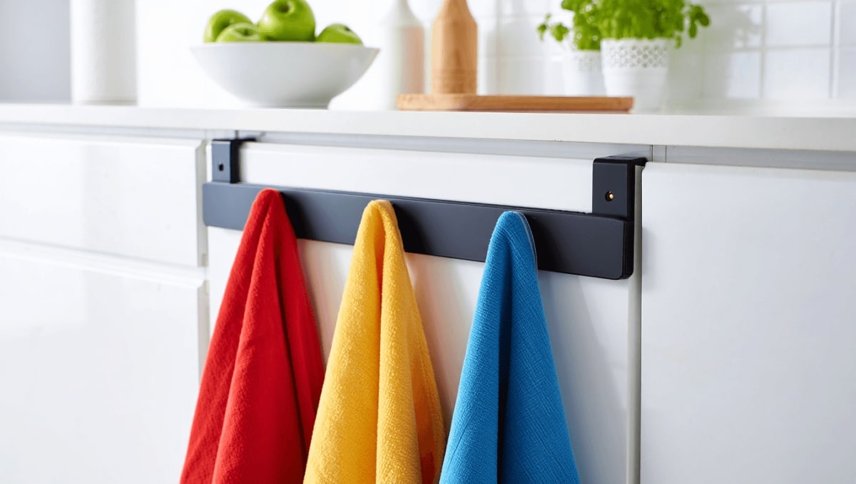 Keep Kitchen Towels Off Countertops With A Space-Saving Stick-On Storage Fix