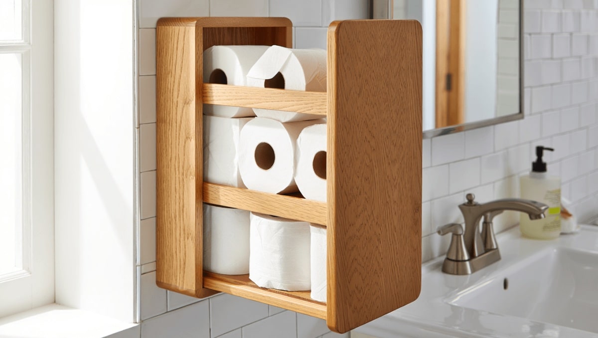 The Built-In Toilet Paper Storage Solution Anyone Can DIY Out Of Scrap Wood