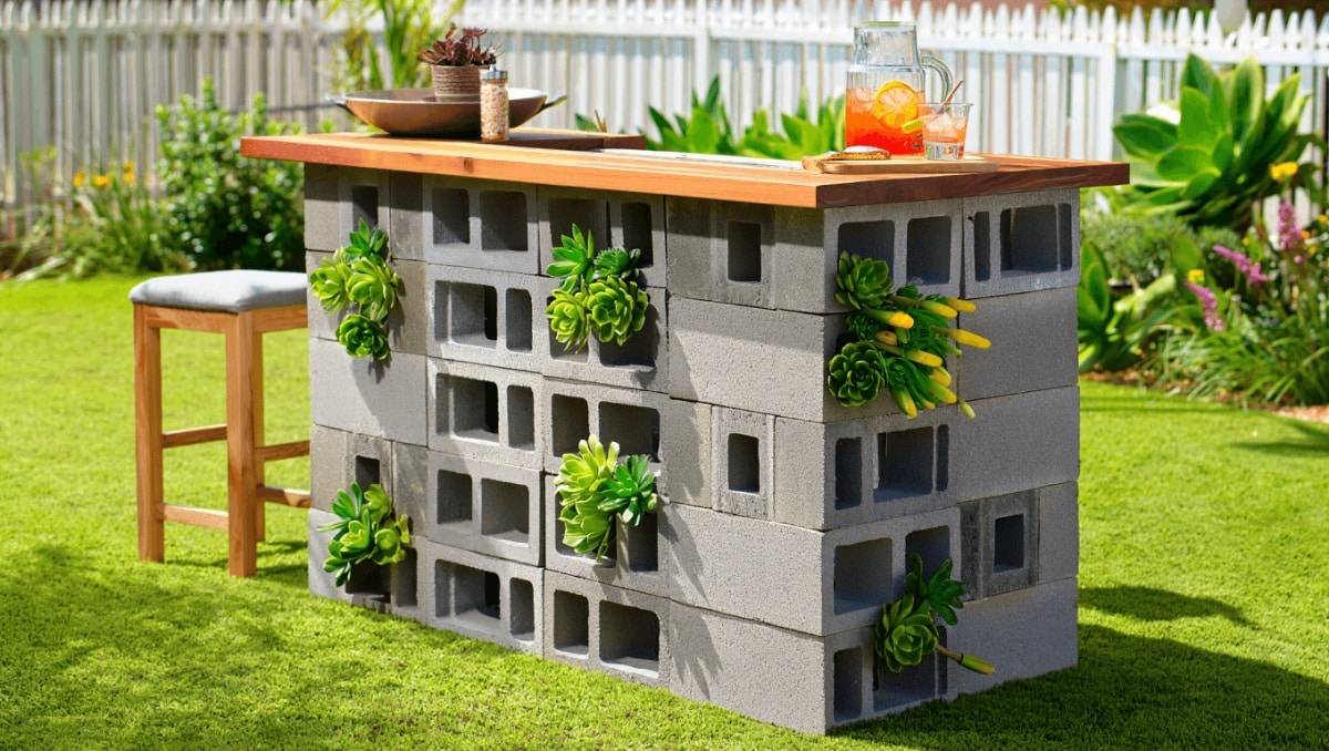 Turn Cinder Blocks Into A Simple & Stylish Backyard Bar That Doubles As A Planter