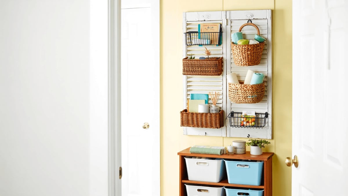 Clever DIY Storage For Any Room Using Dollar Tree Baskets And Upcycled Materials