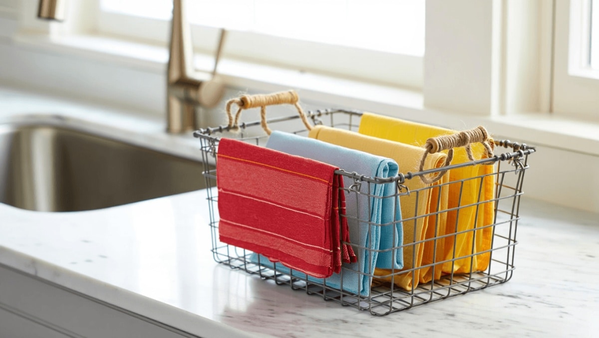 Ditch Overstuffed Kitchen Drawers: This Dollar Tree DIY Stores Dish Towels Better