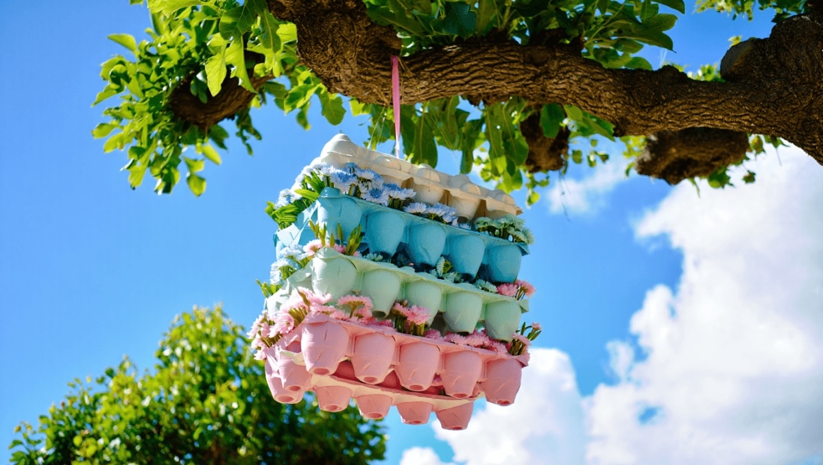 Reuse Old Egg Cartons To DIY Whimsical Hanging Decor