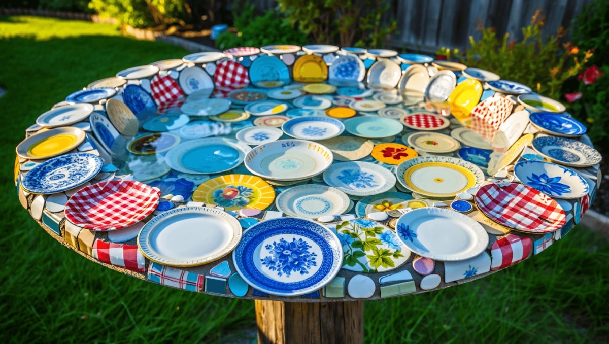 DIYer Uses Secondhand Plates To Create Stunning DIY Birdbath: 'This Is Magical'
