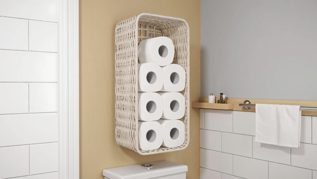 Not Cabinets, Not Shelves: A Space-Saving Hack For Storing Toilet Paper In A Small Bathroom