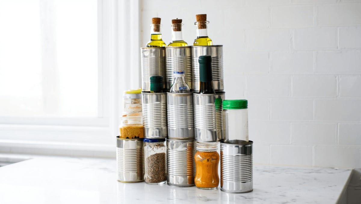 Turn Empty Soup Cans Into Bottle Storage With This Clever DIY