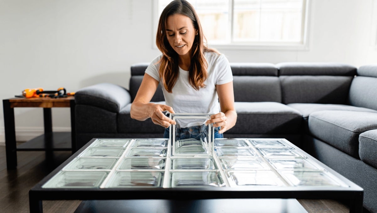 Woman Turns Glass Blocks Into An Elegant Mid-Century Modern Coffee Table