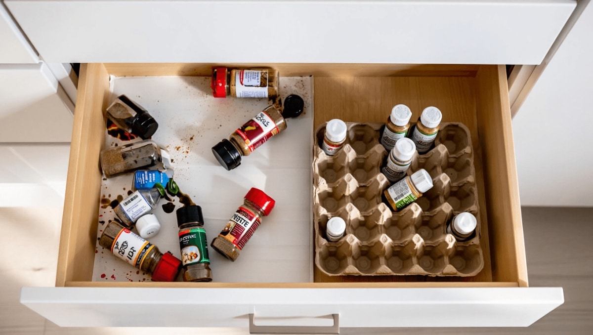 Use An Old Egg Carton To Keep Your Spice Drawer Organized