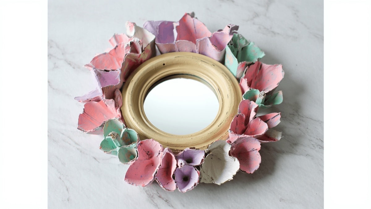 Transform Old Egg Cartons Into Chic Decor With A Thrifted Mirror