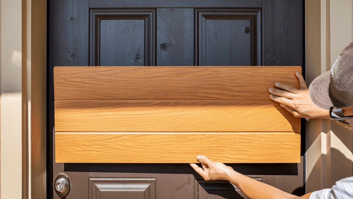 Skip The Paint: Upgrade A Dated Front Door With A Wood Plank DIY