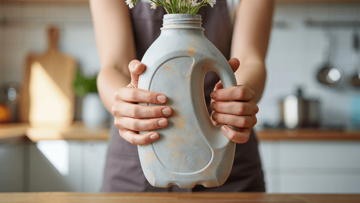 Never Get Rid Of Old Laundry Detergent Bottles — Make A Stunning Faux-Stone Vase