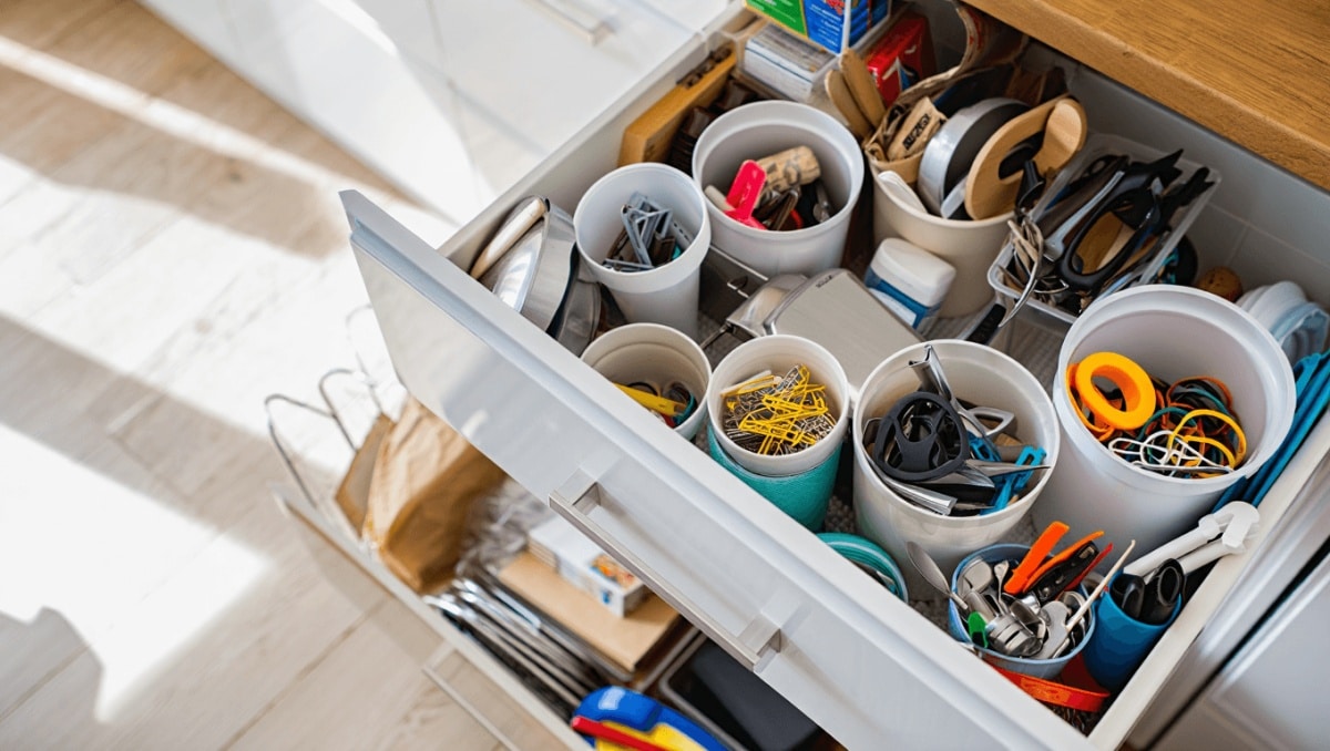 Don't Toss Old Laundry Detergent Lids — Organize Drawer Clutter On A Budget