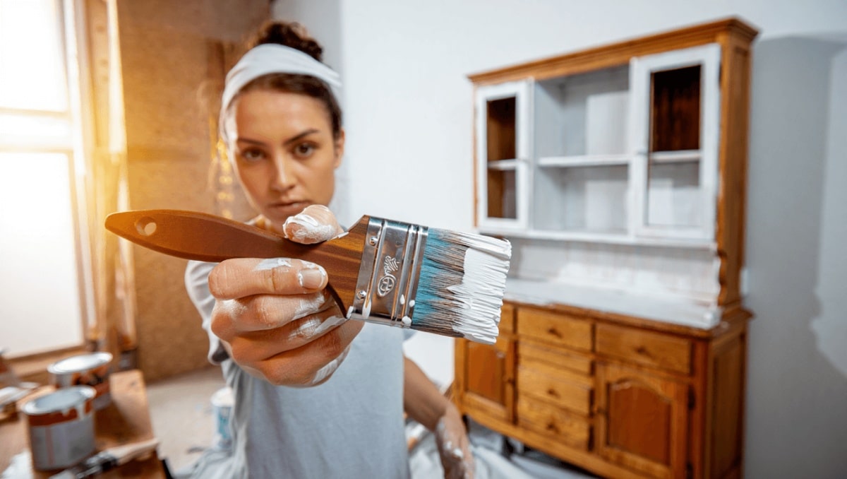 Woman Turns A Secondhand Oak Cabinet Hutch Into A Modern Masterpiece
