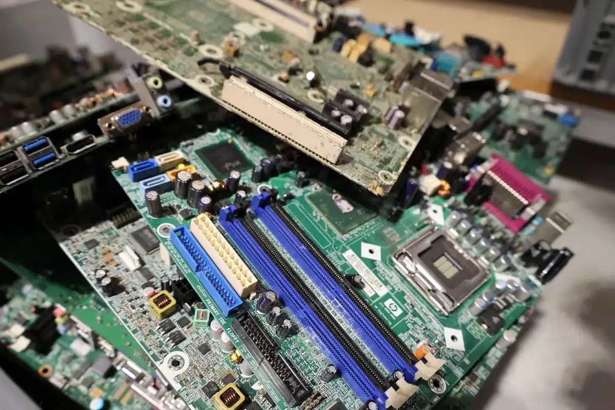 Old electronics and devices collected for e-waste recycling