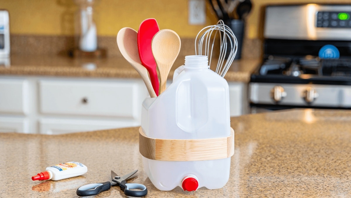 Use An Old Milk Jug To Create Adorable Countertop Storage With This Clever DIY