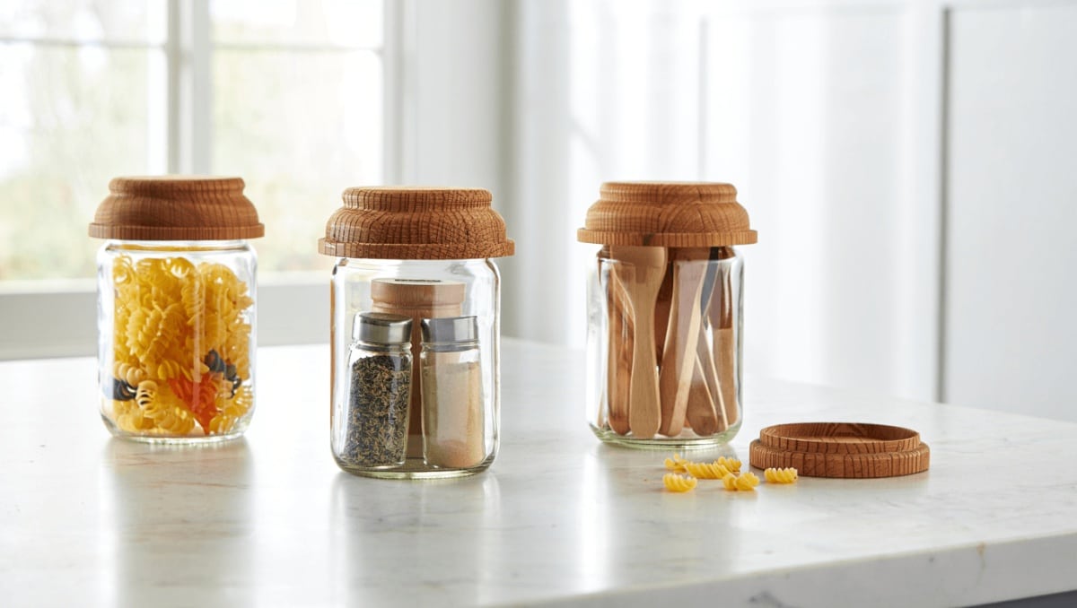 She Turns Old Pickle Jars Into Cute & Decorative Countertop Storage