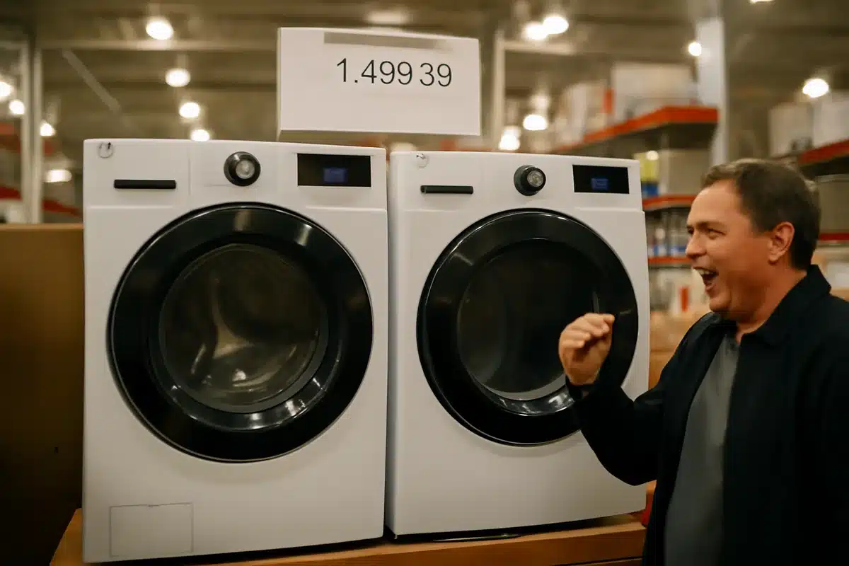 LG front-load washer with TurboWash and matching dryer — advanced cleaning tech — Costco’s bundle pricing puts this LG washer and dryer pair at $1,499.98 . That includes a substantial discount — roughly $1,000 off standard pricing — plus the extra