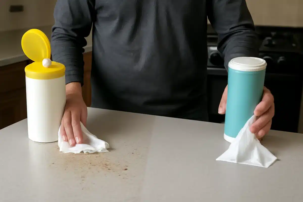How cleaning wipes and disinfecting wipes differ — Cleaning wipes remove visible dirt, grease, and leftover food. They often contain surfactants or mild detergents. Disinfecting wipes combine cleaning action with a chemical that is proven to kill bacteria, viruses, or fungi.