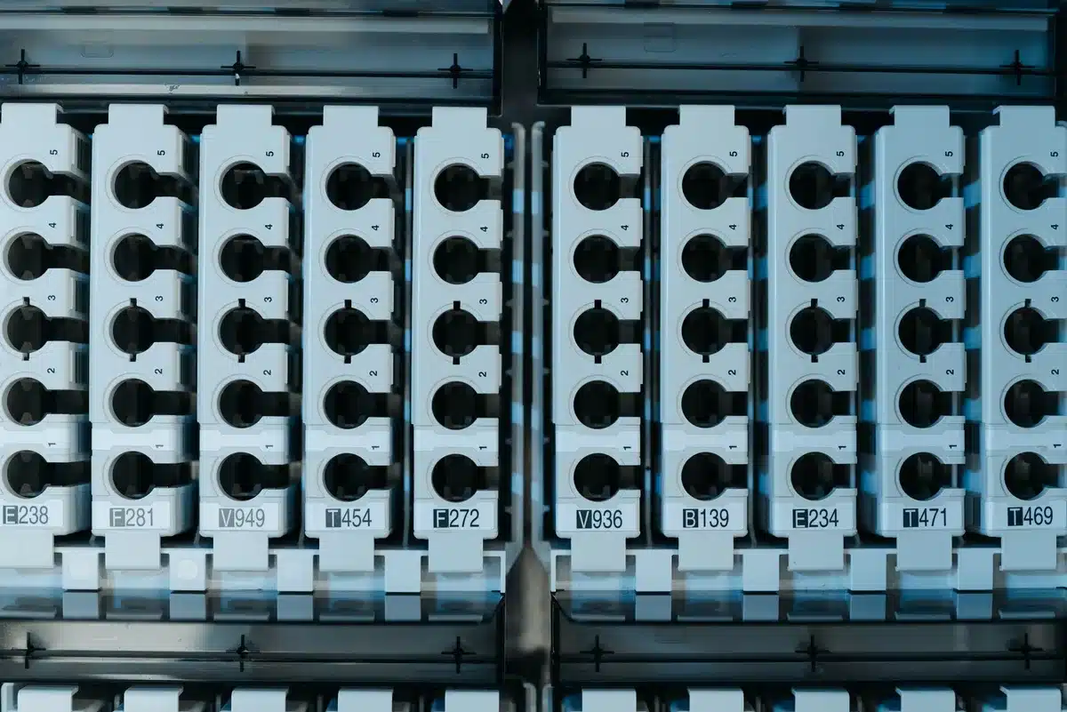 Close-up of electrical panel label showing manufacturer name and date