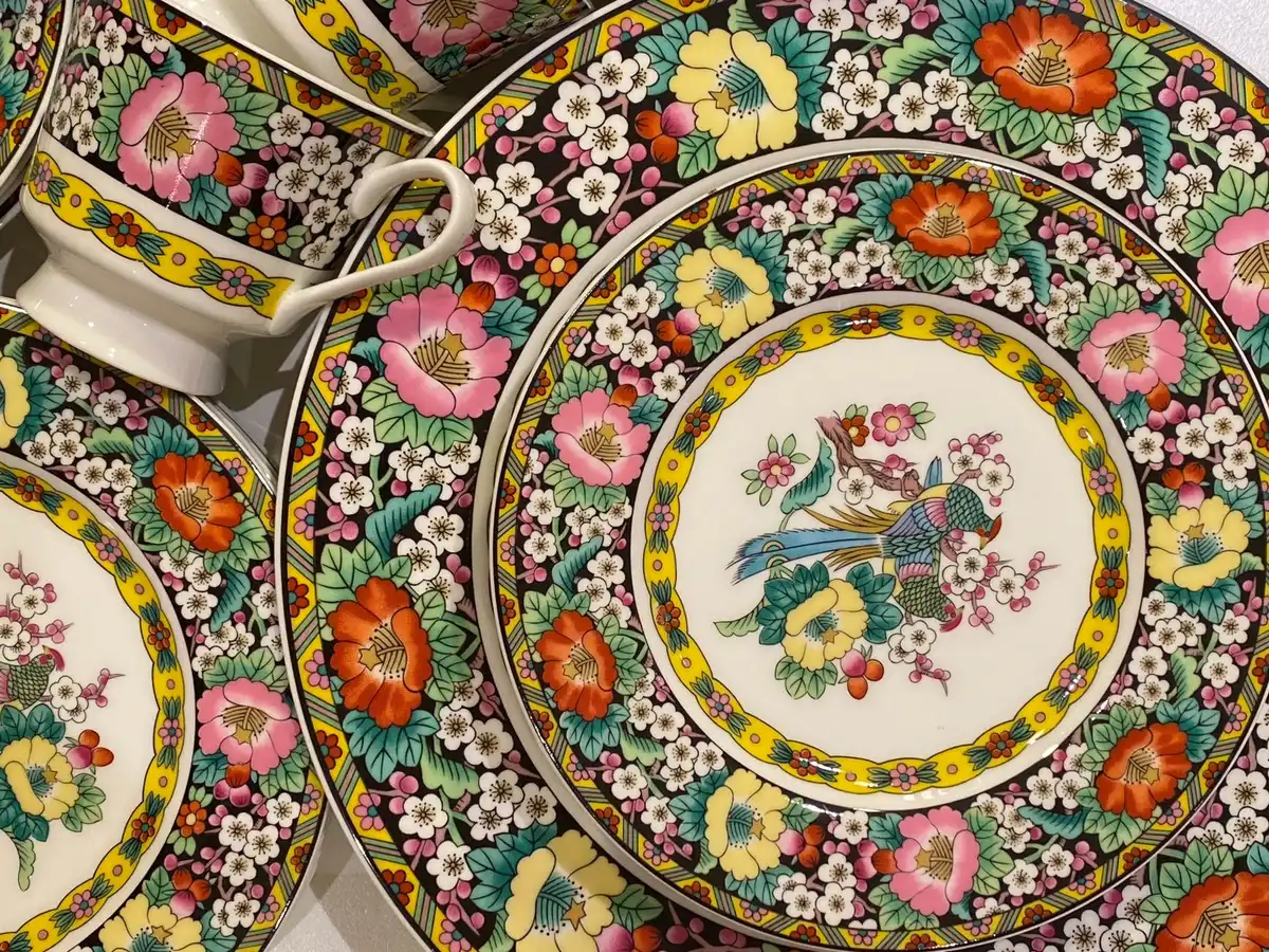 Elegant vintage serving platter with detailed floral pattern typical of collectible china designs