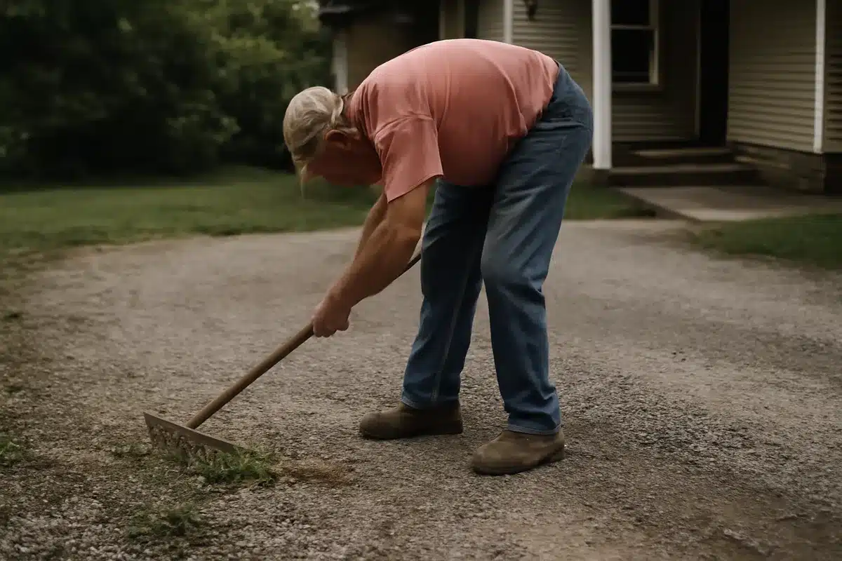 Why a rake isn’t the best choice for gravel driveways — Rakes move surface debris but do little to sever roots. Gravel shifts, leaving gaps where soil settles and weeds take hold. Over time, constant raking compacts stone and wears you