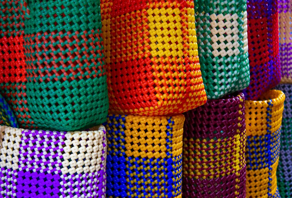 Close-up of woven rope or cord creating texture and pattern on a finished holder