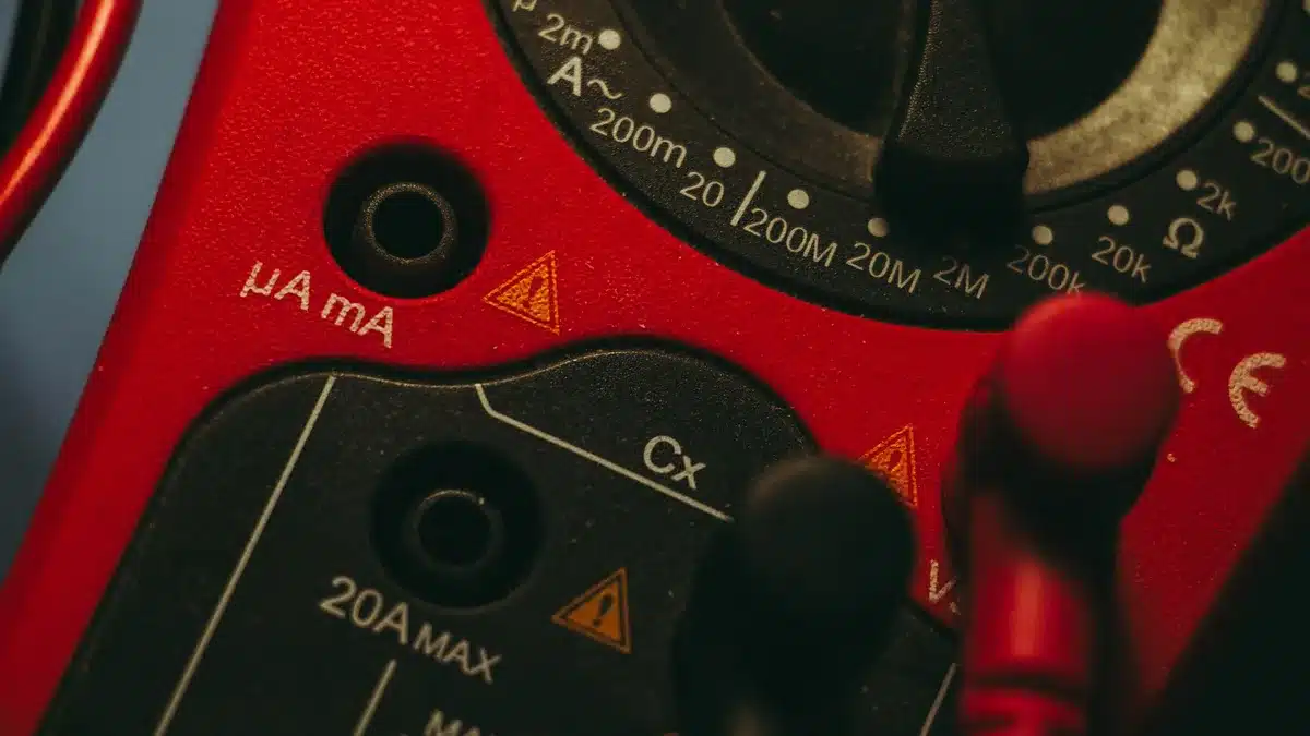 Close-up of extension cord label showing gauge, amperage, and safety certification marks