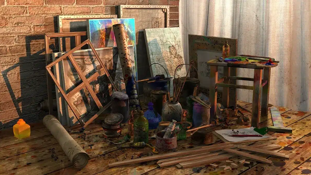 Different roller naps and painting tools laid out