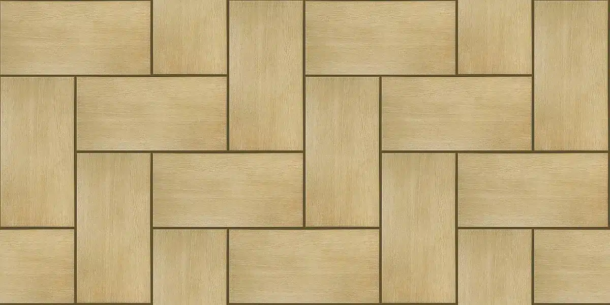 Installed wood-look porcelain tiles in a staggered pattern on a living room floor