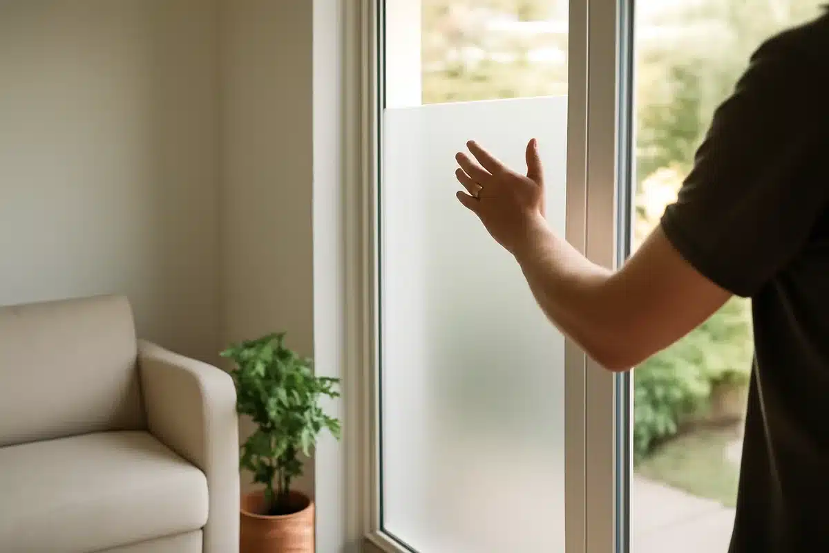 Privacy for glass doors: no tools, still lets soft light in