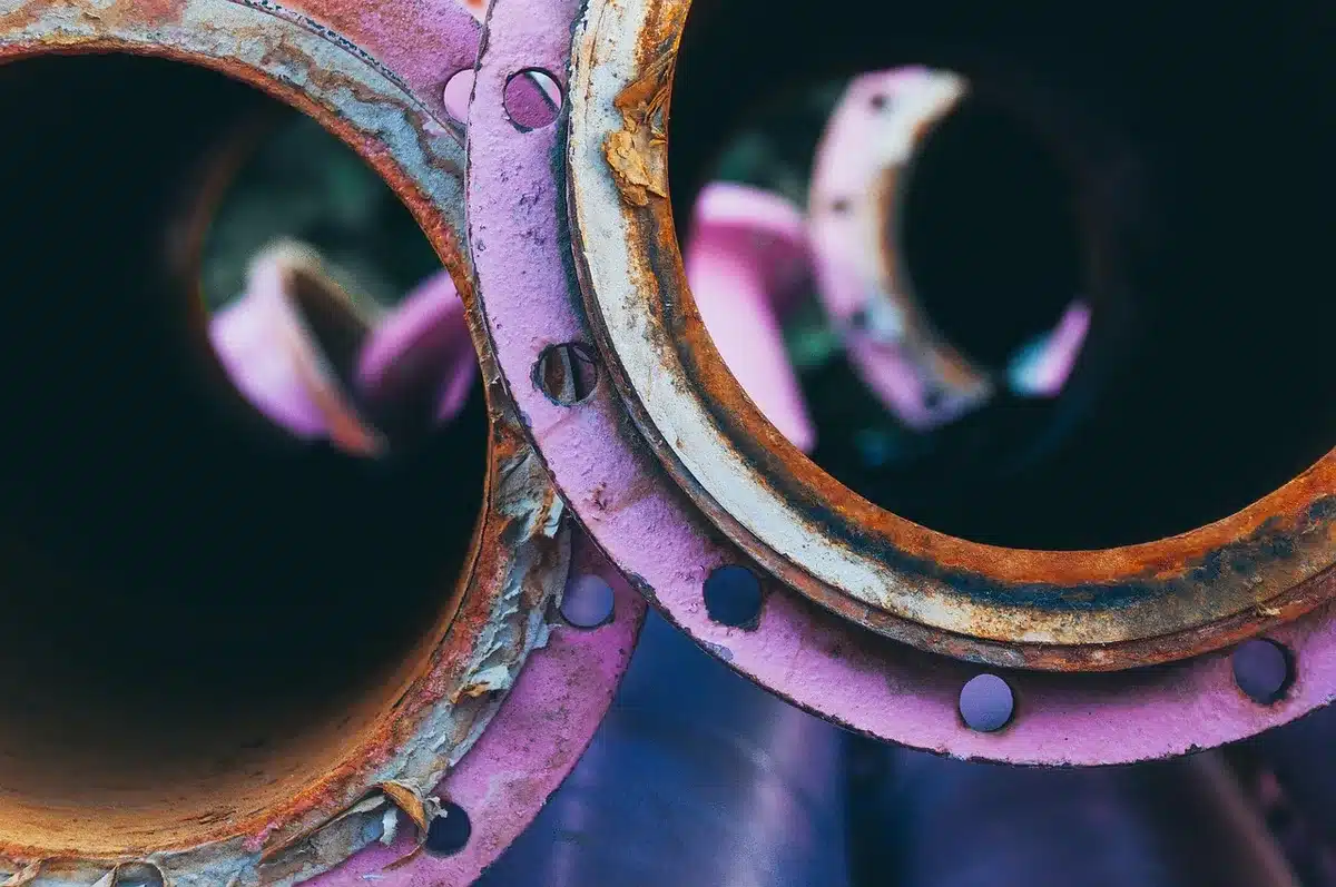 Close-up of a corroded metal bolt and screwdriver on a workbench