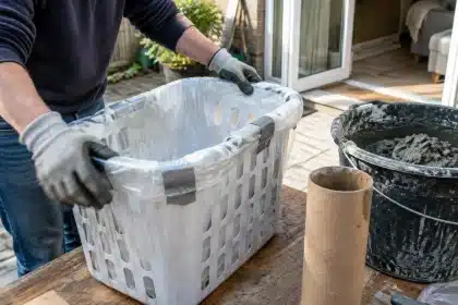 Budget backyard makeover: turn an old laundry hamper into a cement planter