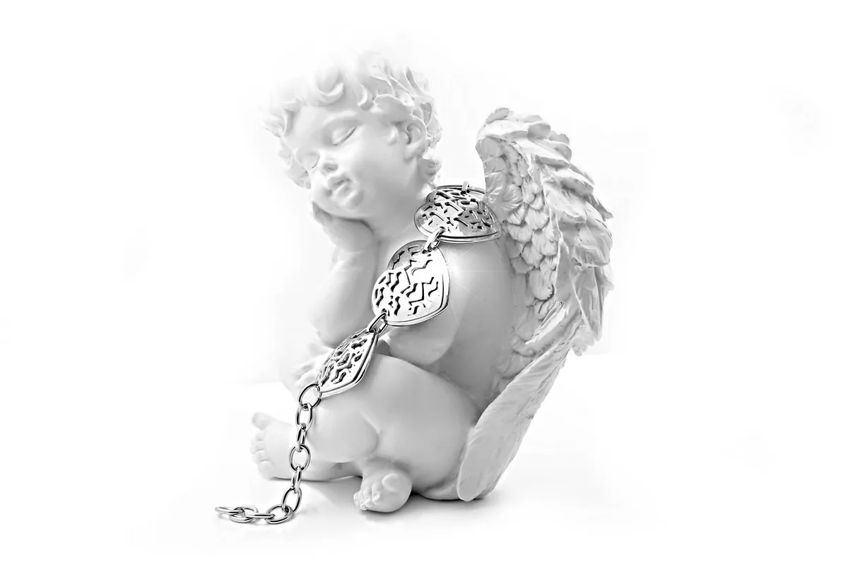 Metal angel-wing hanger on a front door showing its sculptural silhouette