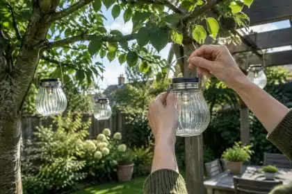 Glass lampshades become stunning outdoor lights: gardener's clever upcycle
