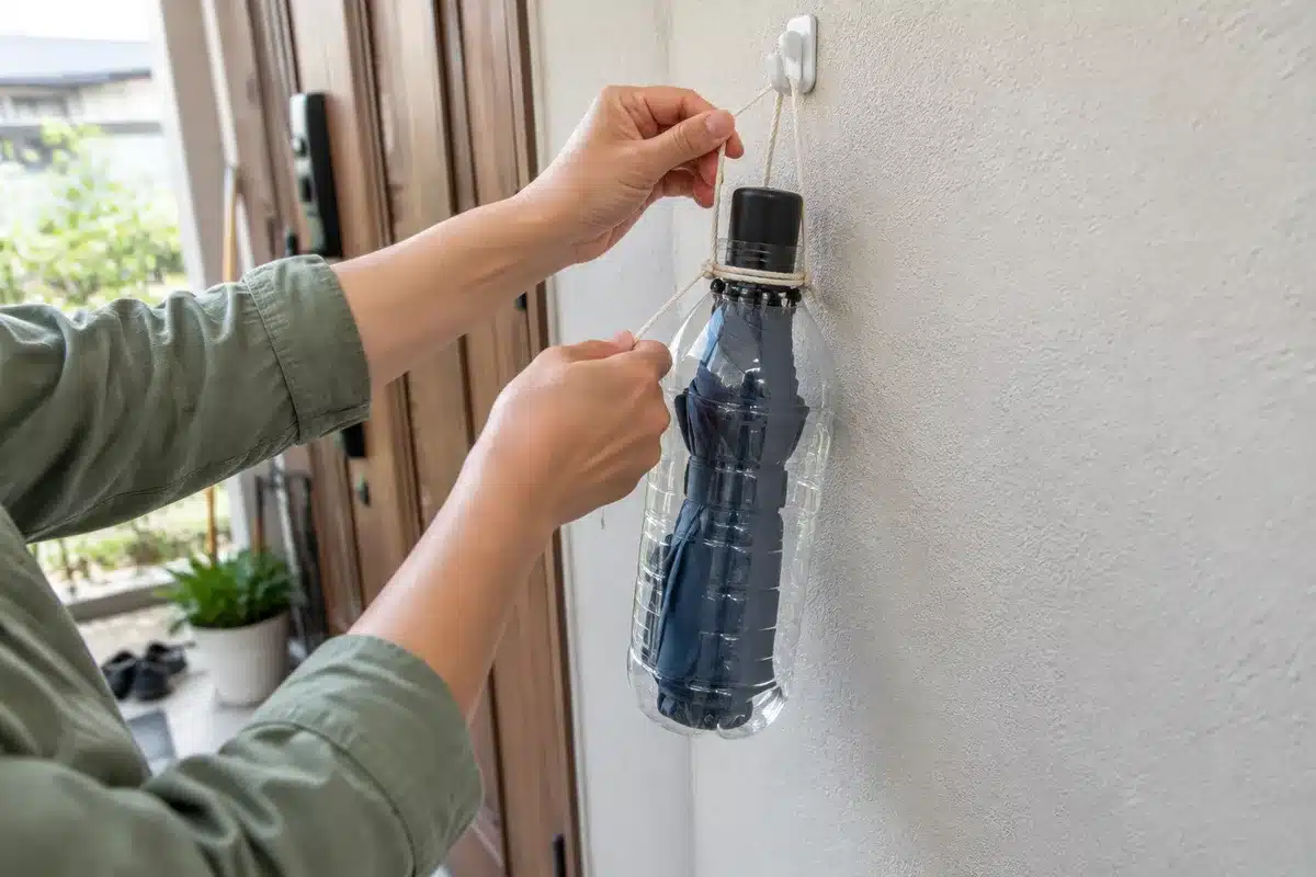 Store umbrellas in a plastic bottle: genius space-saving hack