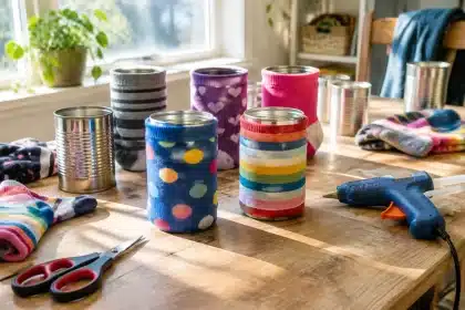Tin cans: upcycle worn socks into funky decor