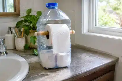 Toilet paper hack: turn an empty detergent bottle into a cute bathroom holder