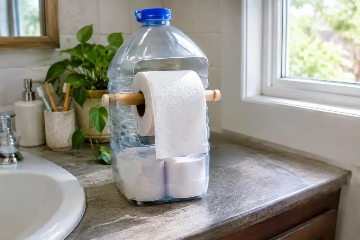 Toilet paper hack: turn an empty detergent bottle into a cute bathroom holder