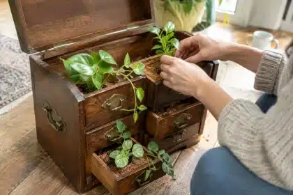 Vintage jewelry box upcycled into stunning planter